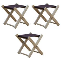 Kit 3 Banquinho De Madeira Banqueta Pescador-marrom