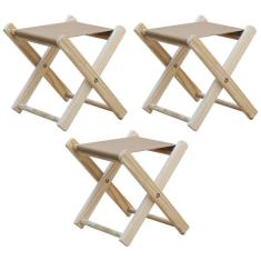 Kit 3 Banquinho De Madeira Banqueta Pescador-bege