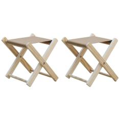 Kit 2 Banquinho De Madeira Banqueta Pescador-bege