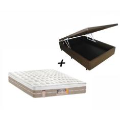 Box Baú Casal Marrom + Colchão Castor Casal Molas Ensacadas Pocket Sil