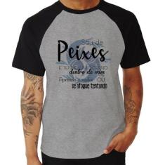 Camiseta Raglan Sou de Peixes - Foca na Moda, Cinza, Preto, P