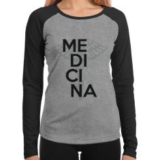 Baby Look Raglan Medicina Estudante Manga Longa - Foca na Moda, Cinza,
