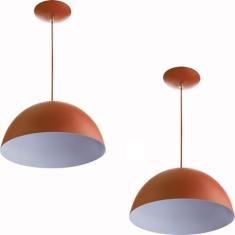 Kit 2 Lustres Pendente Meia Lua 40cm Alumínio Cobre