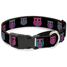 Buckle-Down Coleira para cães Martingale - coruja flip preto/malva/sálvia - 2,5 cm de largura - serve para pescoço de 38-66 cm - Grande
