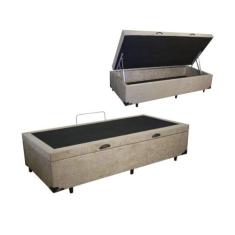 Cama Baú Solteirão Suede Bege com Pistões a gás 0.96x2.03, Rc - Real C