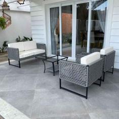 Conjunto de Sofá Bahamas Em Corda Náutica em Tela - 1 Sofá + 2 Poltron