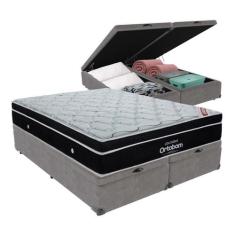 Cama Box Queen Cinza Baú Ortobom Molas Ensacadas EuroPillow