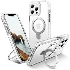 UMIONE Capa magnética para iPhone 14 Pro Max com suporte e anel de dedo, compatível com magsafe, placa rígida transparente à prova de choque, capa de corpo inteiro, universal para meninos e meninas