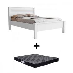 Cama com Colchão de Casal Barcelona Branco Conquista