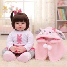 Boneca Reborn Bebê Realista Menina 100% Silicone Com Pelúcia - New Hap