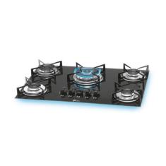 Fogão Cooktop Fischer 5Q Tripla Chama Gás Mesa Vidro Preto, Bivolt