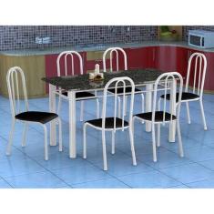 Conjunto De Mesa Granada Com 6 Cadeiras Madri Branco E Preto Liso Gr -