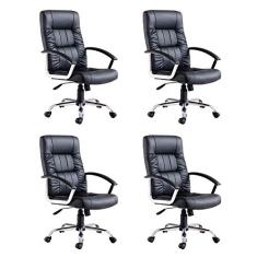 Conjunto com 4 Cadeiras de Escritório Presidente Giratórias Office Plus Preto