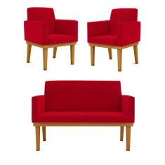 Kit Sofá Namoradeira + Poltrona Reforçada vermelha