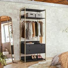 Guarda Roupa Closet Industrial com Cabideiro 2 Gavetas Olivar Preto