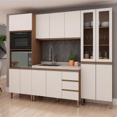 Cozinha Compacta Genialflex Bambu com 12 Portas, 3 Gavetas e 7 Prateleiras - 260cm de largura - Ébano/Off White 