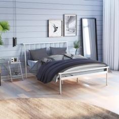 Cama Casal em Aço Begônia Cabecasa Madeiramadeira Prata