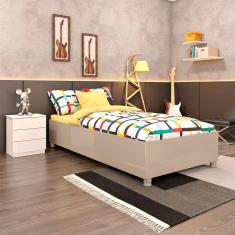 base para cama box solteiro mônaco off white com mesa de cabeceira veronna 3 gv neve