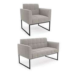 Sofá Namoradeira e Poltrona Industrial Preto Elisa Bouclê Cinza D03 - D`Rossi