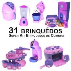 Kit Cozinha Infantil Geladeira Batedeiracafeteira Fogão 31Pç - Altimar