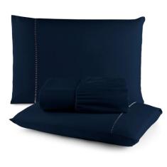 Jogo De Lençol Casal 3 Pçs Percal /300 Fios Ponto Palito - JGM, Azul M