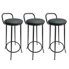 Kit 3 Banquetas Alta Drink New de Metal Estofada Banco Alto Para Cozin