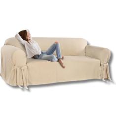 Capa para Sofá de 3 lugares até 2,10m em Brim Peletizado Elegante Macia Moderna Luxuosa Laços Confortável Cor:Bege