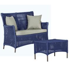 1 Sofá Área e Mesa Igapó Alumínio Pintura Marrom Corda Náutica Estofado Impermeável Almofada 3 Trama