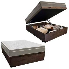 Cama Box Baú Casal Suede + Colchão SerenePrime  Molas Ensacadas 138x188x69