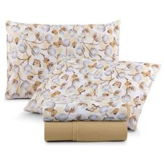 Jogo Cama Lençol Sonnet Casal Padrão Malha Estampada 100% Algodão 4 Peças - Borboleta - Mostarda
