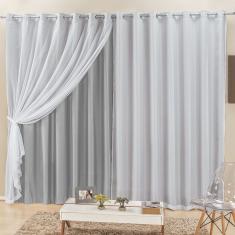 Cortina Elegance 2,00M X 1,70M Cinza Tecido Semi Blackout Com Voal Moderna