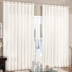 Cortina Renda 3,00M X 2,80M Palha Tecido Renda Com Voal Floral Sala Ou Quarto