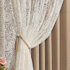 Cortina Monalisa 2,00M X 1,70M Tecido Blackout Com Renda Floral Luxo Varão Simples - Chocolate