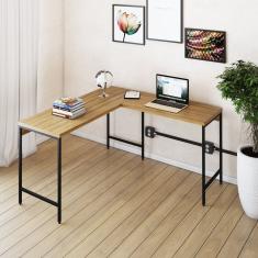 Mesa De Escritório Em L Estilo Industrial 135x140cm Active Lamina Mel-preto