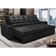 Sofá De Courino Retrátil E Reclinável 2,35m Cama Inbox Bourbon Softgel D40 Preto