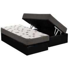 Cama Box Baú Solteiro: Colchão Espuma Ortobom D45 Light + Base CRC Suede Black(88x188)
