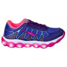 Tênis Infantil Feminino com Luzes de Led MP1717A - AS015, Roxo uva, Pi
