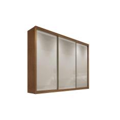 Guarda Roupa Casal Diamond-Londres 3 Portas de Correr 4 Gavetas MDF Freijo Cumaru c- Fendi Móveis Novo Horizonte
