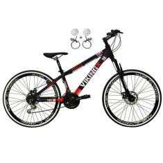 Bicicleta Aro 26 Vikingx Tuff 21v Alumínio Freio Hidráulico a Disco Aros Vmaxx Pretos - Roxo\Laranja x25