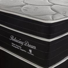 Cama Box Casal Queen Relaxing Dream 1,58x1,98x0,64 Molas Ensacadas Montreal Tecido Suede preto, Malha 180g Branca