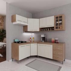 Cozinha Modulada Completa Fidelitá Paris 6 Peças 340cm 12 Portas 3 Gavetas Com Tampo Nogal/Salinas