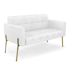 Sofá Namoradeira 2 Lugares Pé De Ferro Dourado Elisa Corano D03 - D`rossi Cor Branco