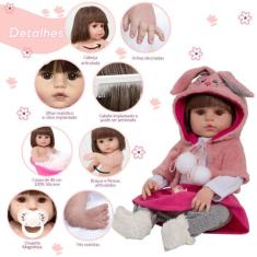 Boneca Reborn Realista Menina Coelhinha Enxoval 12 Itens - Cegonha Reb