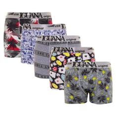 Cueca Adulto Box Microfibra Iguana Original Kit com 5, Masculino, Azul