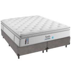 Cama Box Cinza E Colchão Confort Gel Molas Ensacadas Com Pillow Top Queen Sealy