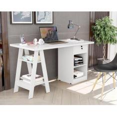 Escrivaninha Cavalete 2 Prateleira 2 Nichos 1 Gaveta Bali Branco - Car