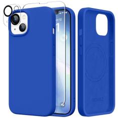 GONEZ Capa de silicone para iPhone 14, com 2 películas + 2 películas protetoras de lente de câmera, [forro de microfibra macio anti-riscos], capa protetora de silicone líquido à prova de choque de 6,1