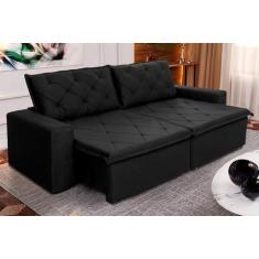 Sofá Cama Retrátil Reclinável 3,00m Bangkok Suede Velut Preto molas no