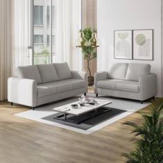 Conjunto Sofá com 2 e 3 Lugares em Linho Orquídea CabeCasa MadeiraOrig