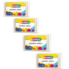  Massinha Argila Acrilex 100gr Cor Natural com 4 Unidades 